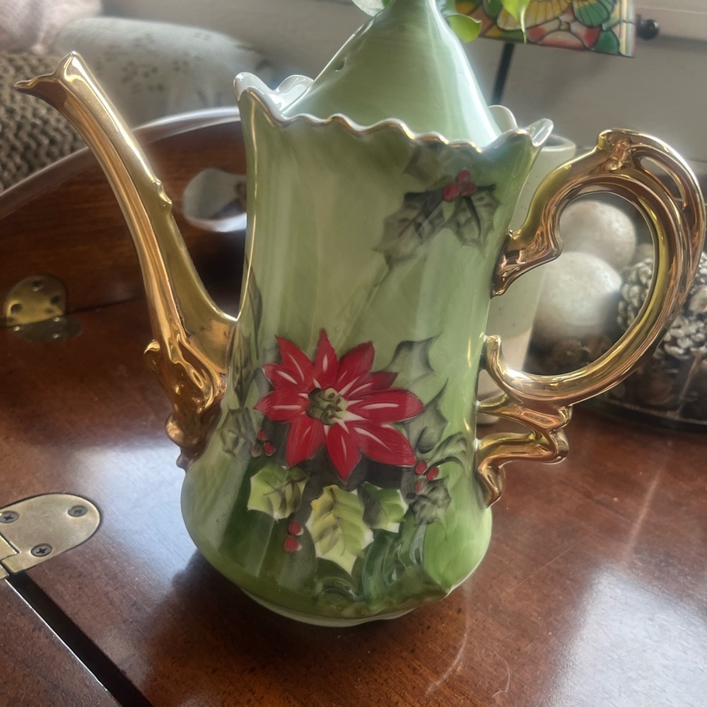 Vintage Lefton China Teapot Limited Edition Poinsettia Mid Century Japan